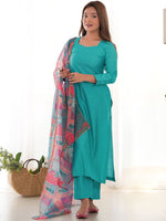 Thumbnail for Malishka Women's Rama Roman Silk Solid Straight Kurta Pant With Dupatta