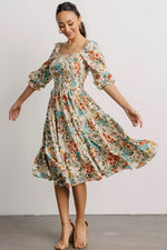 Thumbnail for Malishka Women's Multicolour Crepe Printed Fit & Flared Midi Dress - Distacart