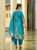 Thumbnail for Malishka Women's Sky Blue jacquard Silk Woven Straight Kurta Pant With Dupatta - Distacart