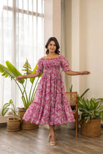 Thumbnail for Malishka Women's Multicolour Crepe Printed Fit & Flared Midi Dress - Distacart