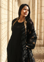 Thumbnail for Malishka Women's Black Roman Silk Solid Straight Kurta Pant With Dupatta - Distacart
