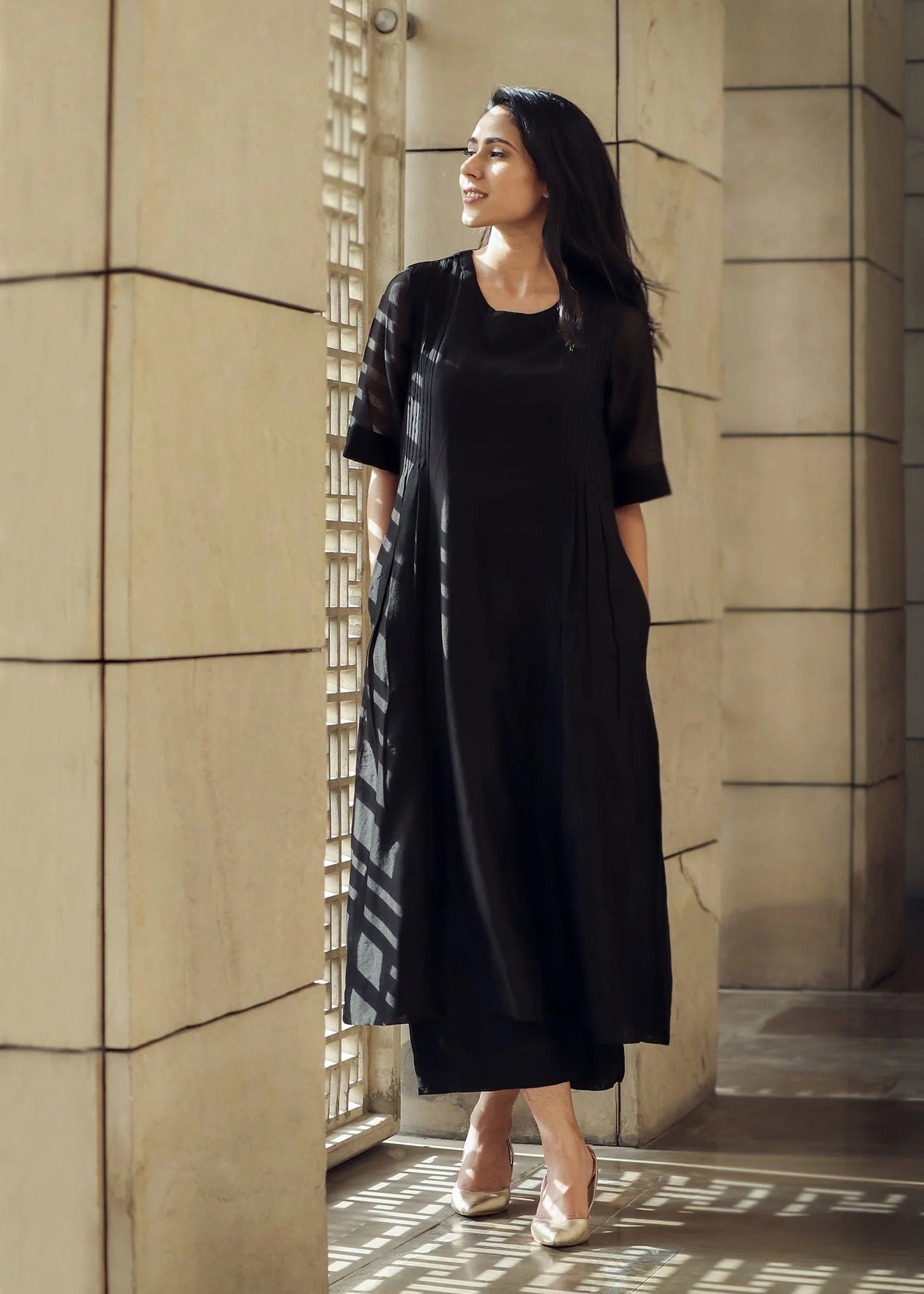 Malishka Women's Black Roman Silk Solid Straight Kurta Pant With Dupatta - Distacart