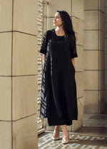 Thumbnail for Malishka Women's Black Roman Silk Solid Straight Kurta Pant With Dupatta - Distacart