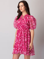 Thumbnail for Malishka Women's Pink Georgette Digital Print Fit & Flared Midi Dress - Distacart