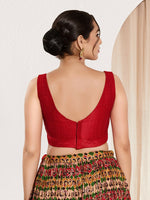 Thumbnail for Joban Fashion Red Mulberry Silk Padded Blouse With Round Neck Sleeveless - Distacart