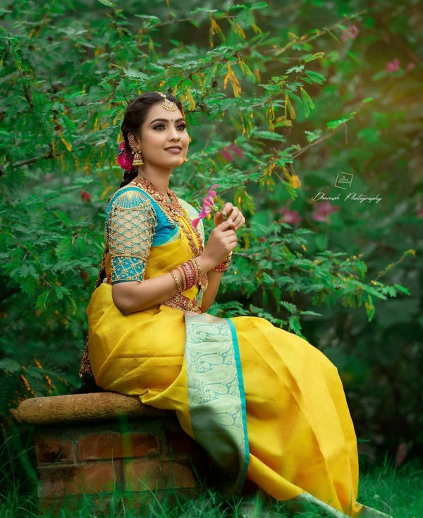 Arfa Fashion House Mustered With Contrast Border Lichi Silk Jacquard Work Saree - Distacart