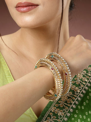 NVR Women's Set of 2 Gold-Plated Kundan Traditional Bangles - Distacart