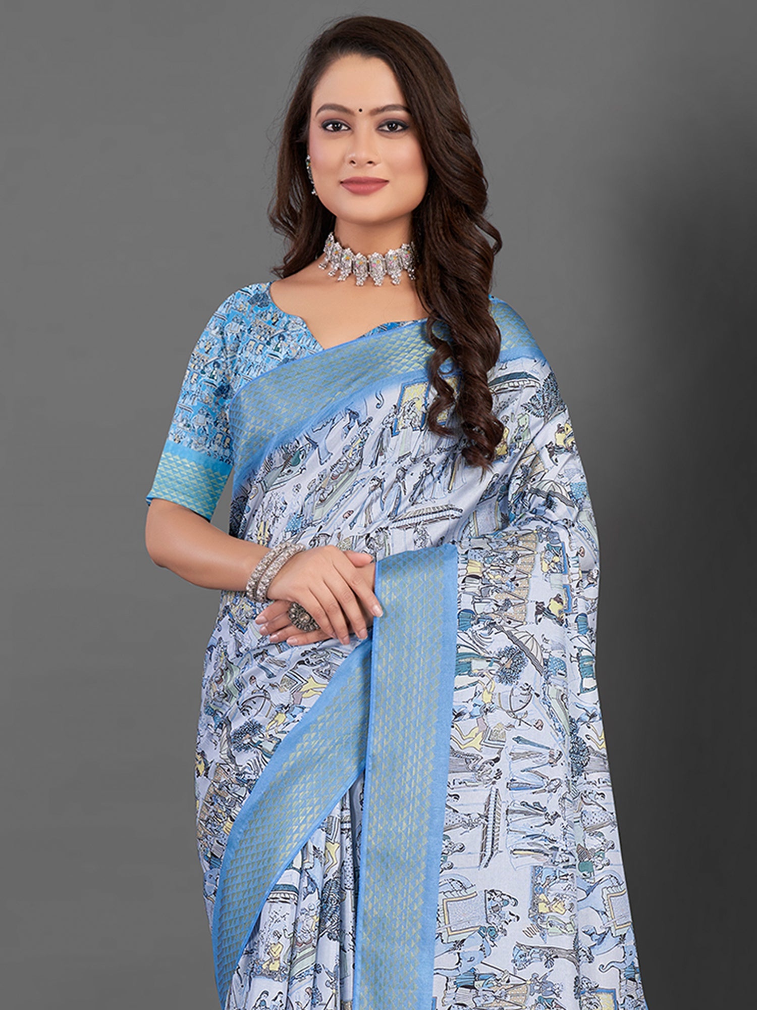 NOZ2TOZ Women's Manipuri Silk Blue Printed Designer Saree With Blouse Piece - Distacart