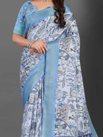 Thumbnail for NOZ2TOZ Women's Manipuri Silk Blue Printed Designer Saree With Blouse Piece - Distacart