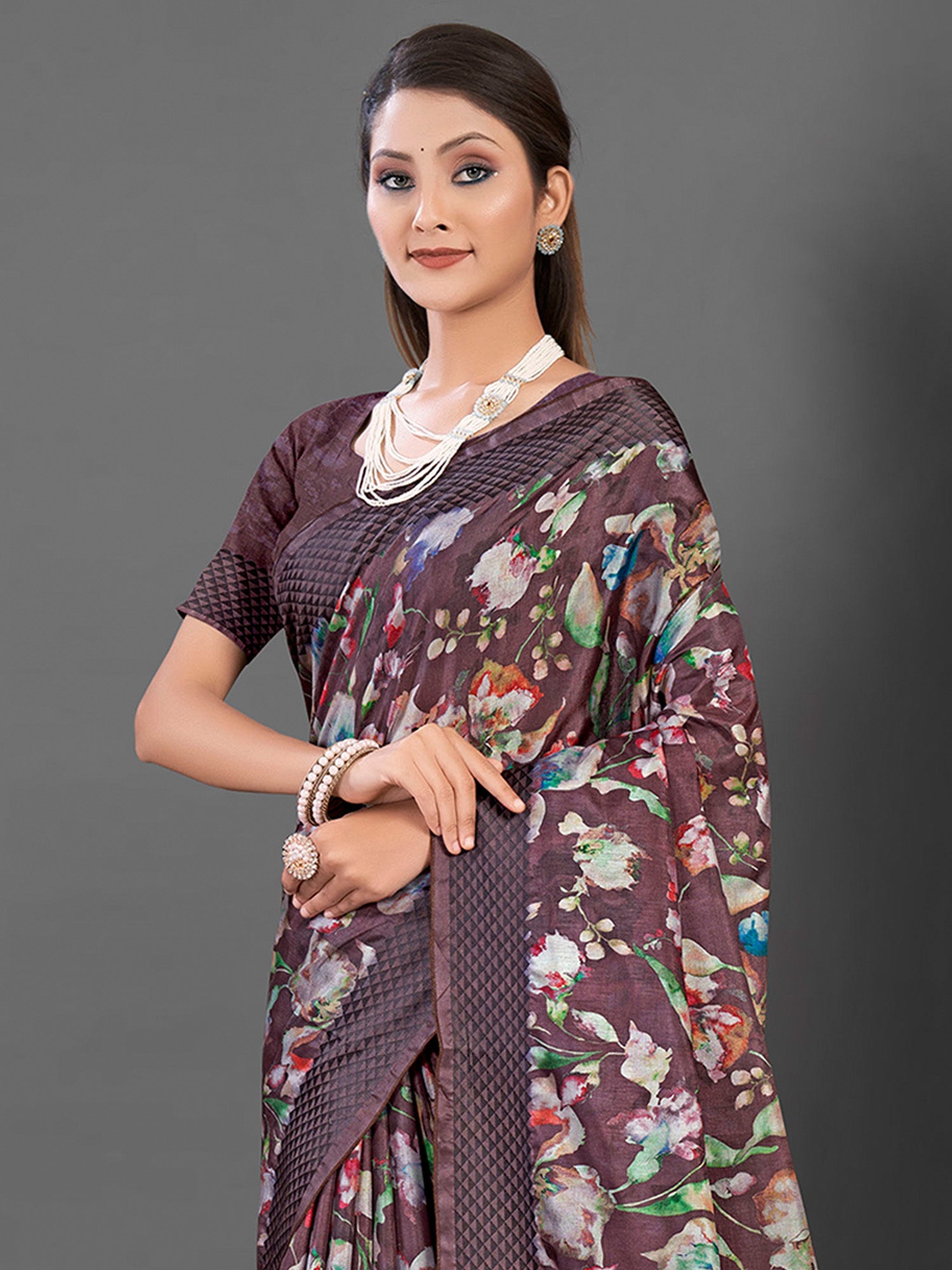 NOZ2TOZ Women's Manipuri Silk Brown Printed Designer Saree With Blouse Piece - Distacart