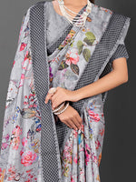 Thumbnail for NOZ2TOZ Women's Manipuri Silk Grey Printed Designer Saree With Blouse Piece - Distacart