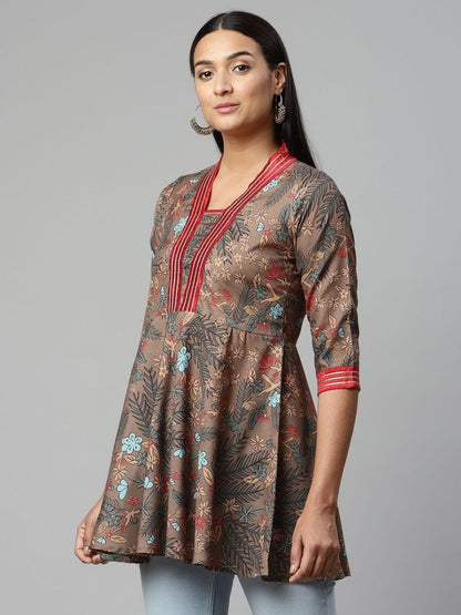 Ahalyaa Women Brown Cotton Digital Printed Tunic - Distacart