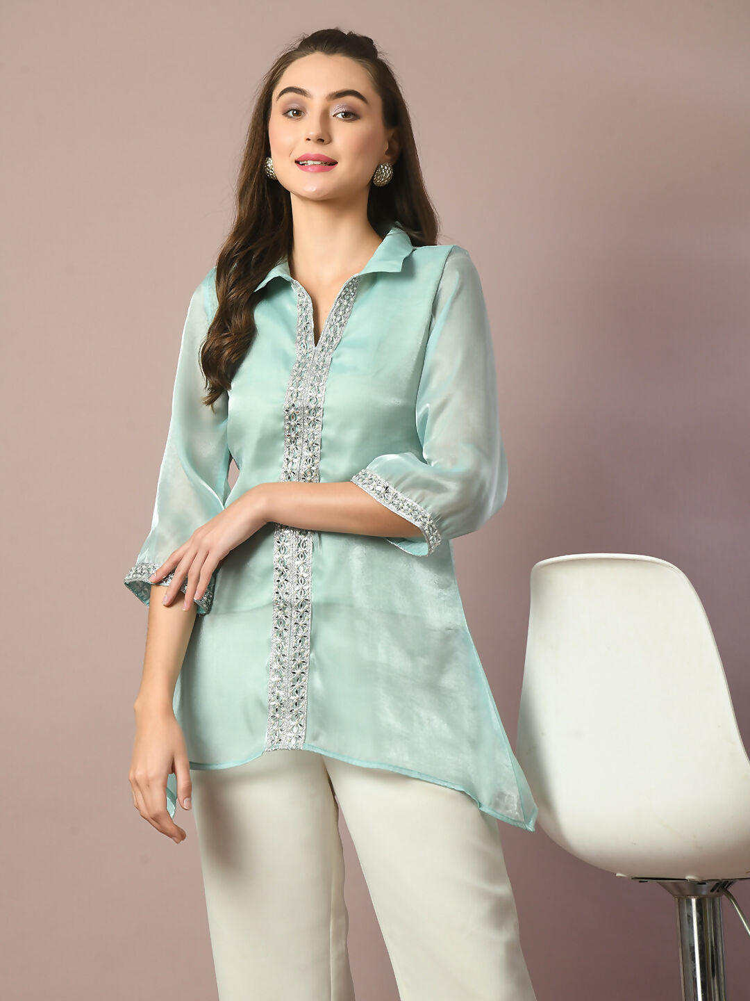 Myshka Women's Blue Solid Longline Party Tunic - Distacart