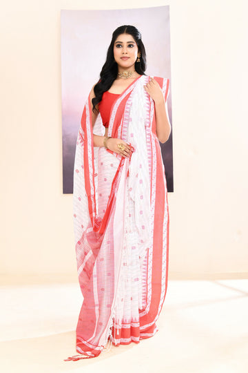 Piyari Fashion Women's White Embellished Cotton Saree - Dista