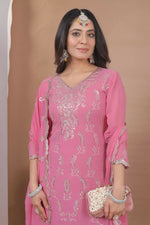 Thumbnail for Teeya Creation Baby Pink Color Faux Georgette Wedding Wear Trending Palazzo Set - Distacart
