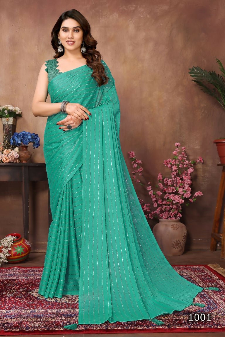 Aafreen Partywear Designer Firozi Rangoli Silk Fancy Saree - Distacart