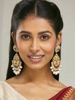 Thumbnail for Nuyug 22K Gold-Plated Elegant Ruby & Kundan Stone Studded With Pearl Beaded Floral Chandbalis - Distacart