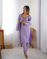 Thumbnail for Joban Fashion Light Purple Kurta set with Pant Chinon silk Thread with Sequins work
