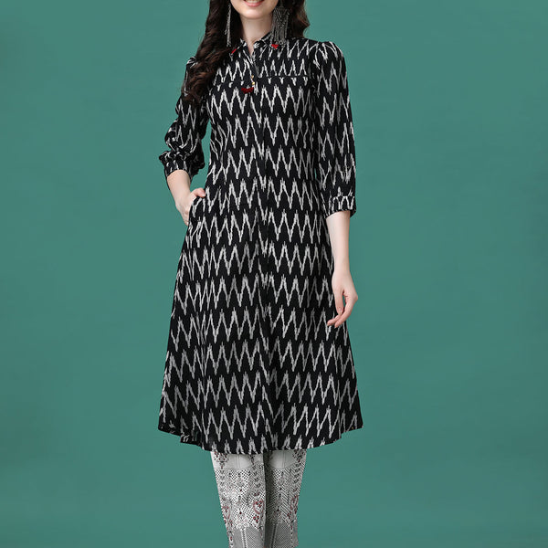 Printed Flared Cotton Kurta With Pant, Multicolor - Hiral Fashion - Distacart