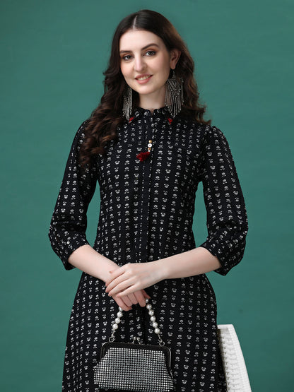 Printed Flared Cotton Kurta With Pant, Multicolor - Hiral Fashion - Distacart