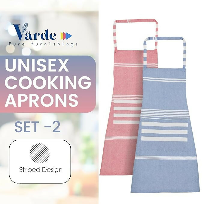Varde Waterproof Chef Apron With 2 Pockets-Rock Blue & Light Mauve (Pack of 2) - Dista