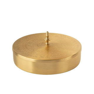 Akshata 06 Hand Etched Brass Spice Box Set for Kitchen with Spoon (7 Containers) - Distacart