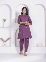 Thumbnail for Miravan Womens Abstract Printed Wine Kurta Set - Dista