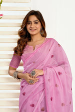 Thumbnail for Vastranavya Baby Pink Digital Printed Linen Ready To Wear Designer Saree with Unstitched Blouse - Distacart