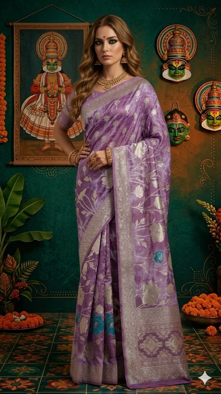 Hypnotex Premium Viscose Jacquard Ready-To-Wear Silk Saree With Blouse-Purple