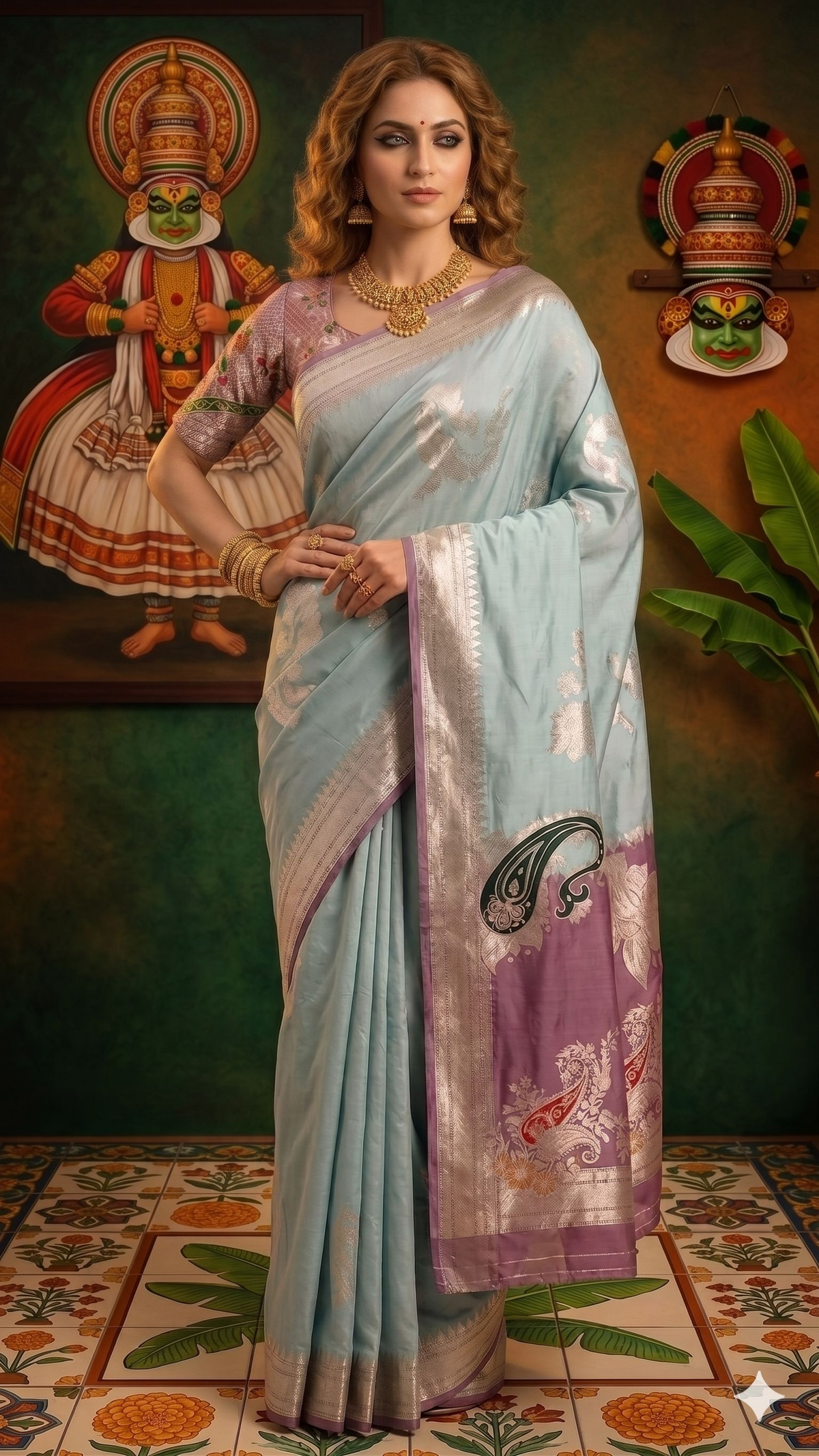 Hypnotex Premium Viscose Jacquard Ready-To-Wear Silk Saree With Blouse-Light Blue