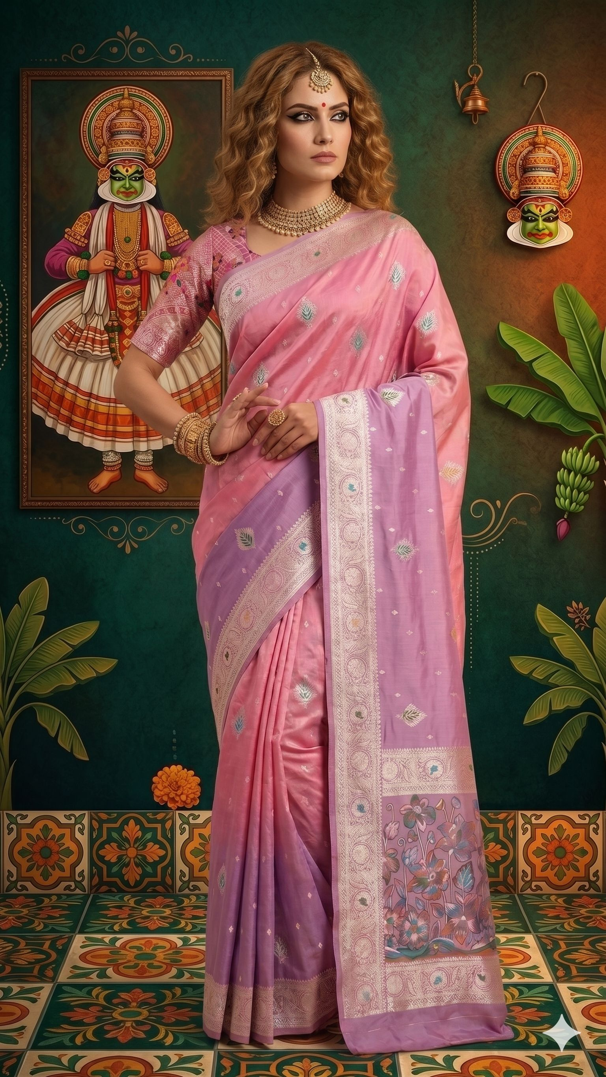 Hypnotex Premium Viscose Jacquard Ready-To-Wear Silk Saree With Blouse-Pink