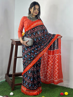Thumbnail for NOZ2TOZ Women's Cotton Black Printed Designer Saree With Blouse Piece - Distacart