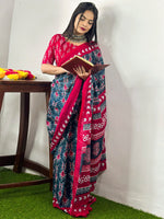 Thumbnail for NOZ2TOZ Women's Cotton Teal blue Printed Designer Saree With Blouse Piece - Distacart
