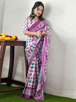 Thumbnail for NOZ2TOZ Women's Cotton White Printed Designer Saree With Blouse Piece - Distacart