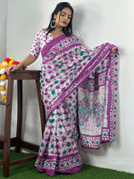 Thumbnail for NOZ2TOZ Women's Cotton White Printed Designer Saree With Blouse Piece - Distacart