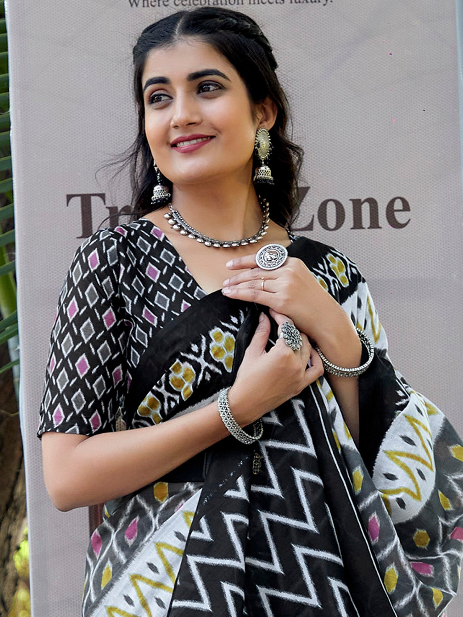 NOZ2TOZ Women's Cotton Grey Printed Designer Saree With Blouse Piece - Distacart