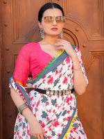 Thumbnail for NOZ2TOZ Women's Cotton White Printed Designer Saree With Blouse Piece - Distacart