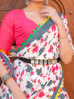 Thumbnail for NOZ2TOZ Women's Cotton White Printed Designer Saree With Blouse Piece - Distacart