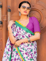 Thumbnail for NOZ2TOZ Women's Cotton White Printed Designer Saree With Blouse Piece - Distacart