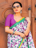 Thumbnail for NOZ2TOZ Women's Cotton White Printed Designer Saree With Blouse Piece - Distacart