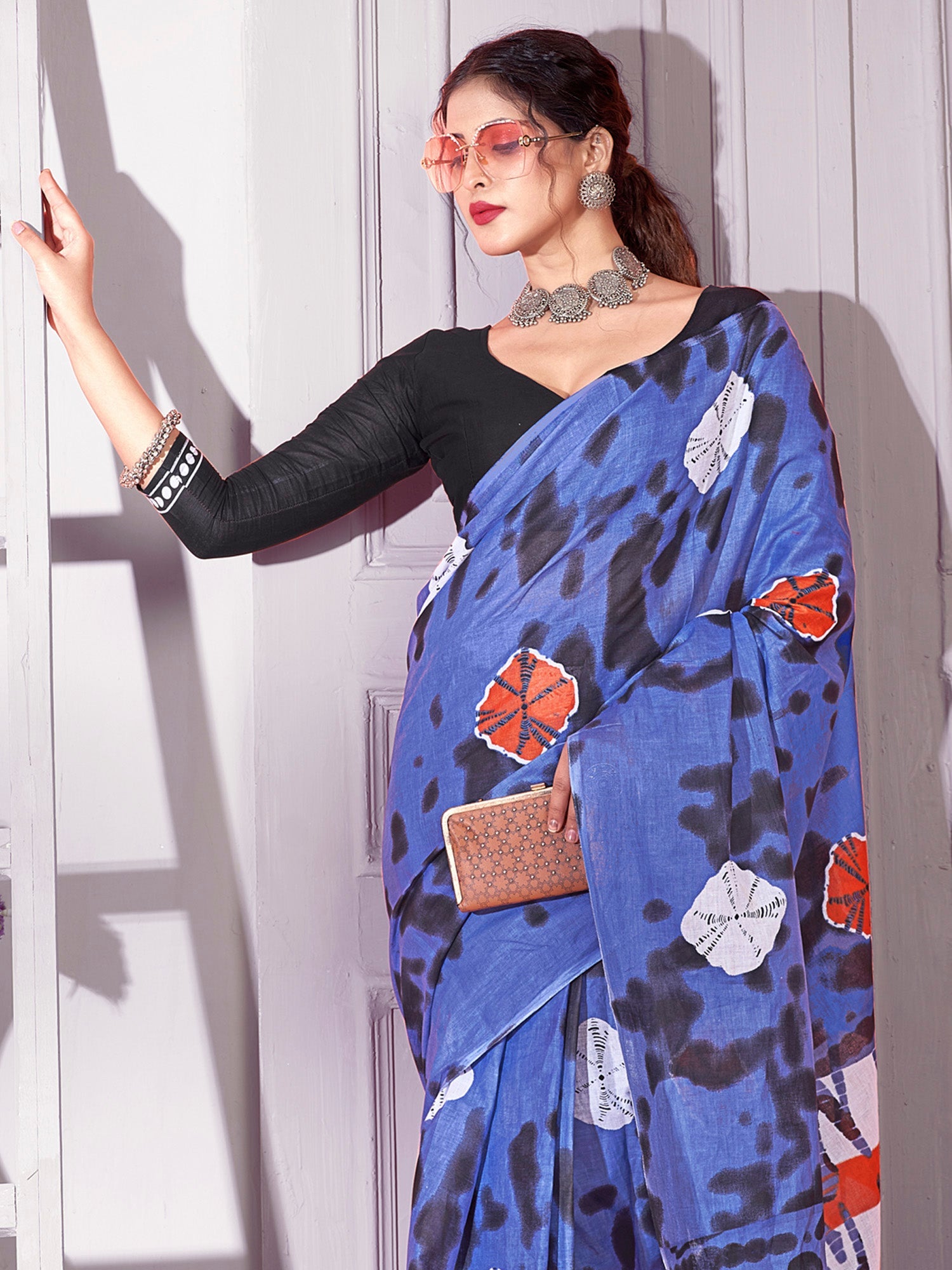 NOZ2TOZ Women's Cotton Blue Printed Designer Saree With Blouse Piece - Distacart
