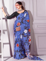 Thumbnail for NOZ2TOZ Women's Cotton Blue Printed Designer Saree With Blouse Piece - Distacart