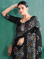 Thumbnail for NOZ2TOZ Women's Cotton Black Printed Designer Saree With Blouse Piece - Distacart