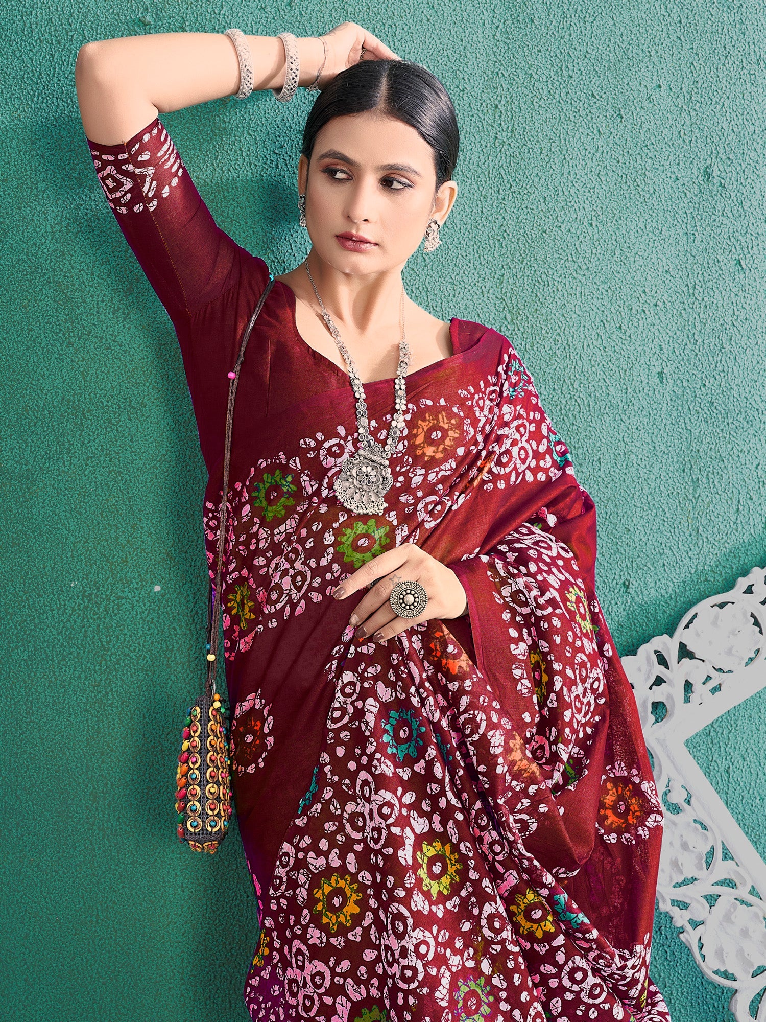 NOZ2TOZ Women's Cotton Maroon Printed Designer Saree With Blouse Piece - Distacart