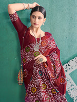 Thumbnail for NOZ2TOZ Women's Cotton Maroon Printed Designer Saree With Blouse Piece - Distacart