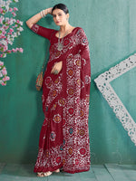 Thumbnail for NOZ2TOZ Women's Cotton Maroon Printed Designer Saree With Blouse Piece - Distacart