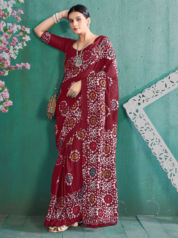NOZ2TOZ Women's Cotton Maroon Printed Designer Saree With Blouse Piece - Distacart