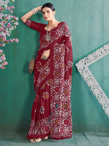 NOZ2TOZ Women's Cotton Maroon Printed Designer Saree With Blouse Piece - Distacart