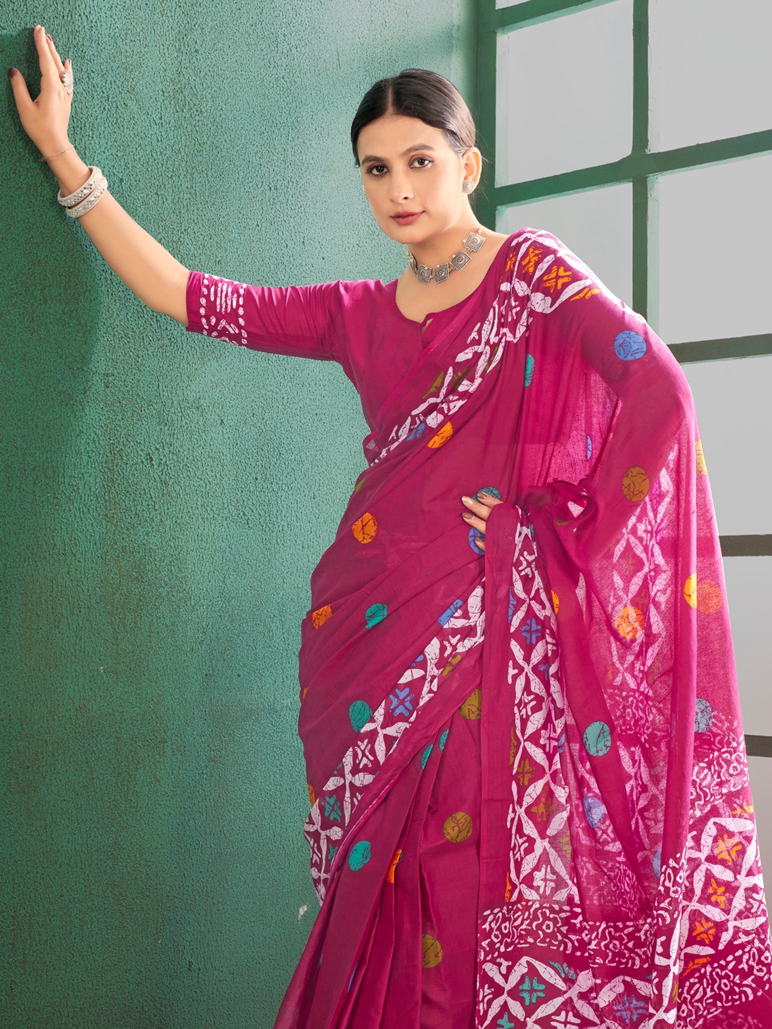 NOZ2TOZ Women's Cotton Pink Printed Designer Saree With Blouse Piece - Distacart