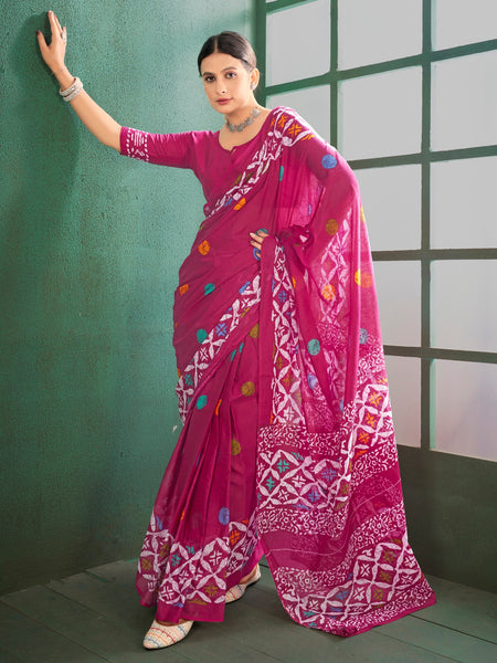 NOZ2TOZ Women's Cotton Pink Printed Designer Saree With Blouse Piece - Distacart